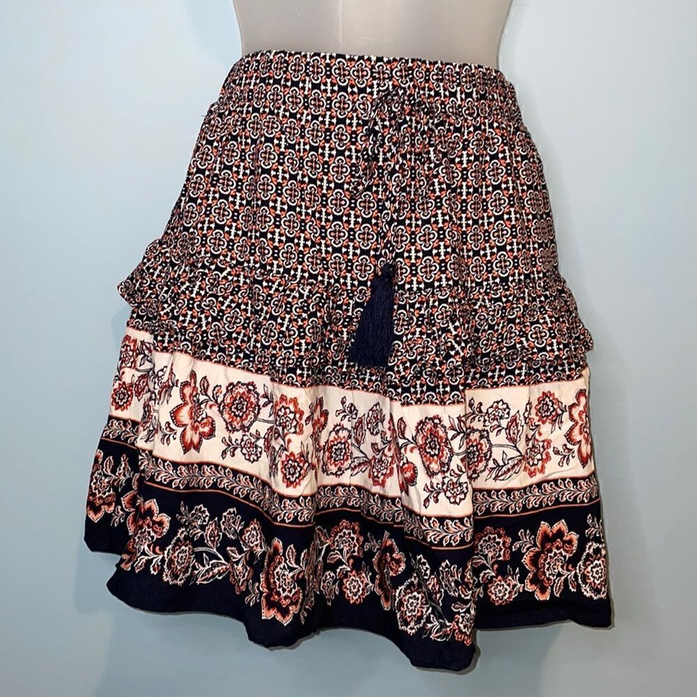 Blue Rain Skirt Floral Tiered Mini Boho Dress